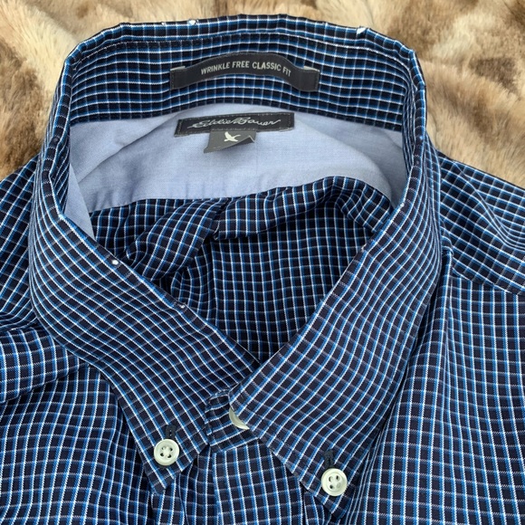 Eddie Bauer blue & white check dress shirt M XL - Picture 5 of 7